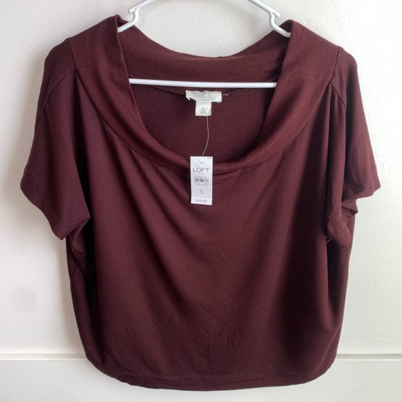 NWT LOFT Burgundy Lounge Wide Neck Short Sleeve Shirt - Picture 1 of 5